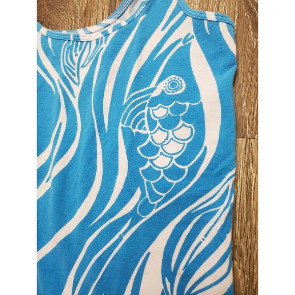 Lilly Pulitzer Women's Small Tank Blue White Fish Pattern Stretch Lightweight - Picture 11 of 11